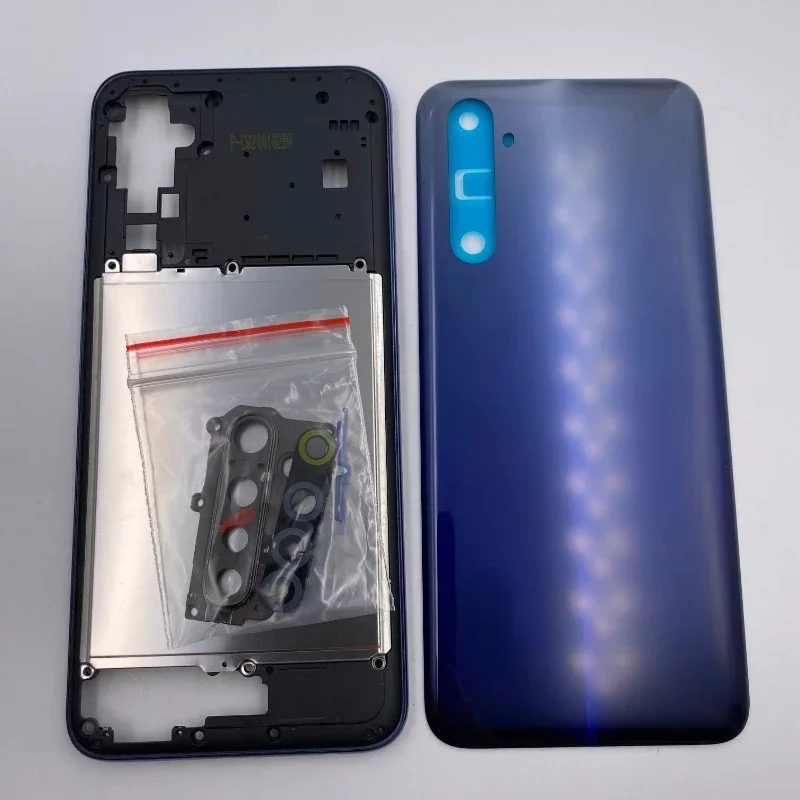 Phone Housing Middle Frame+Battery Back Cover Case Panel with Camera Lens Side Button for Oppo Realme 6 RMX2001