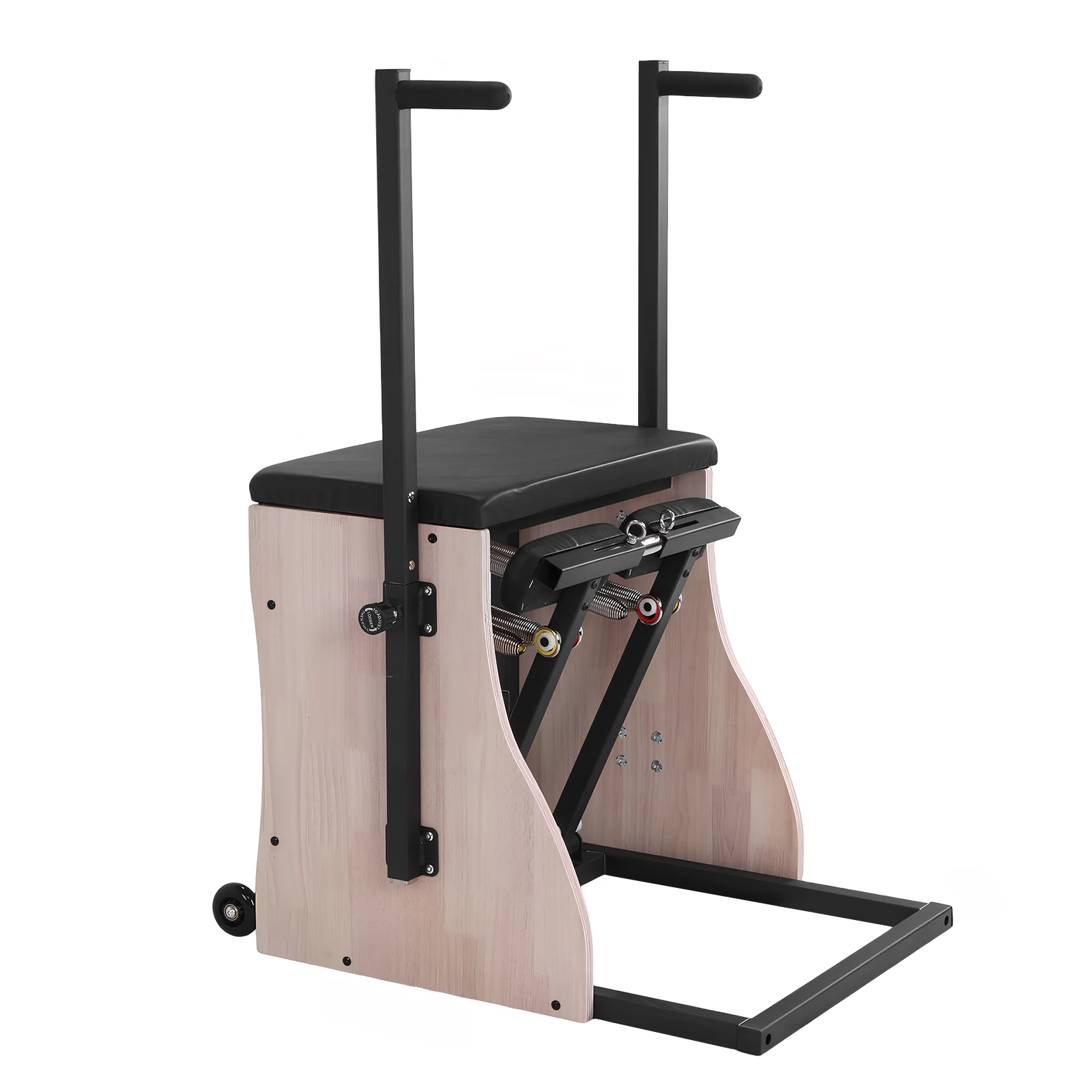 

Oak Wood Pilates Combo Chair with Adjustable Resistance with Springs Split Pedal Handles for Yoga Core Training Rehabilitation