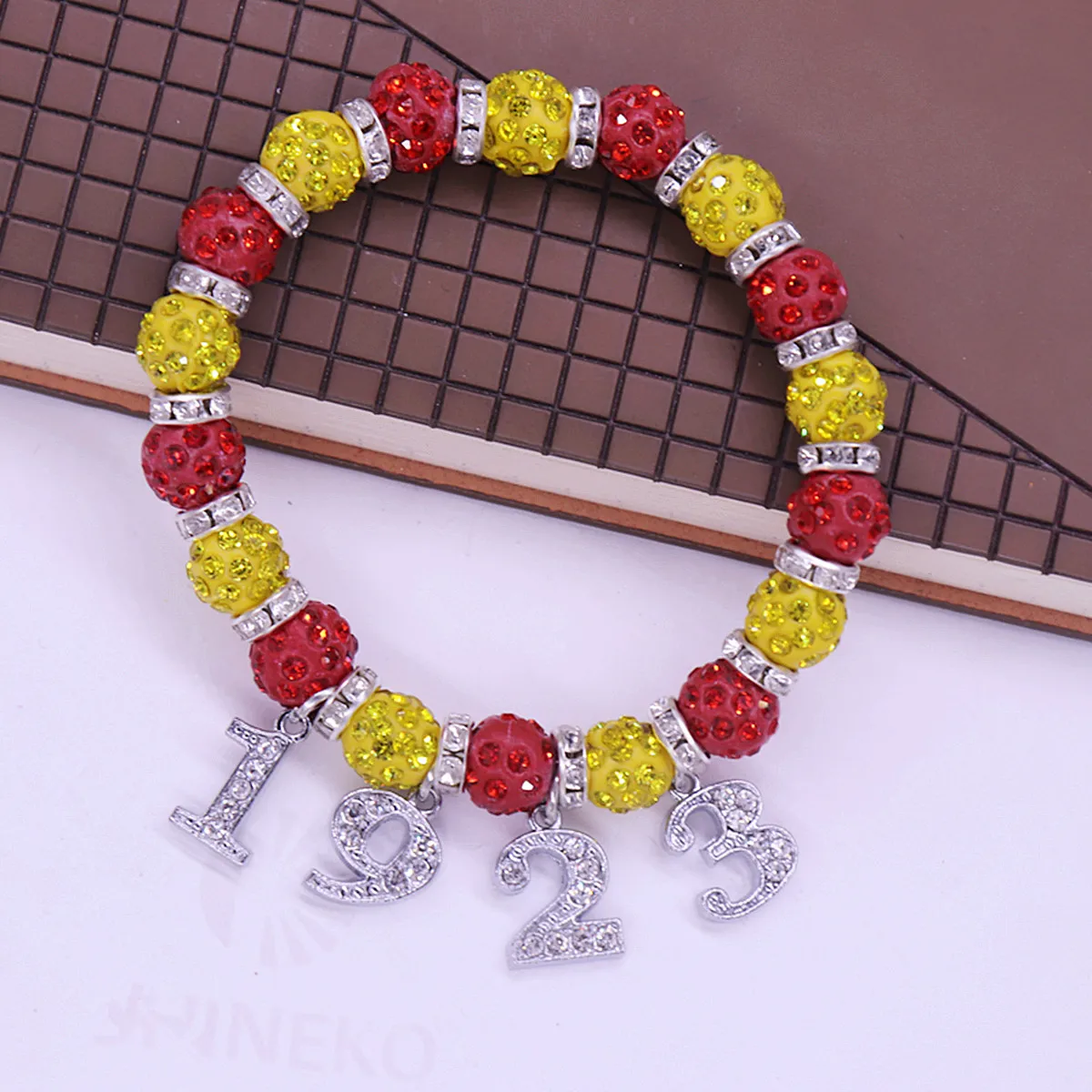 Red Yellow Diamond Beads Lady Organization Phi Delta K Sorority PDK Sign 1923 Bracelets Jewelry