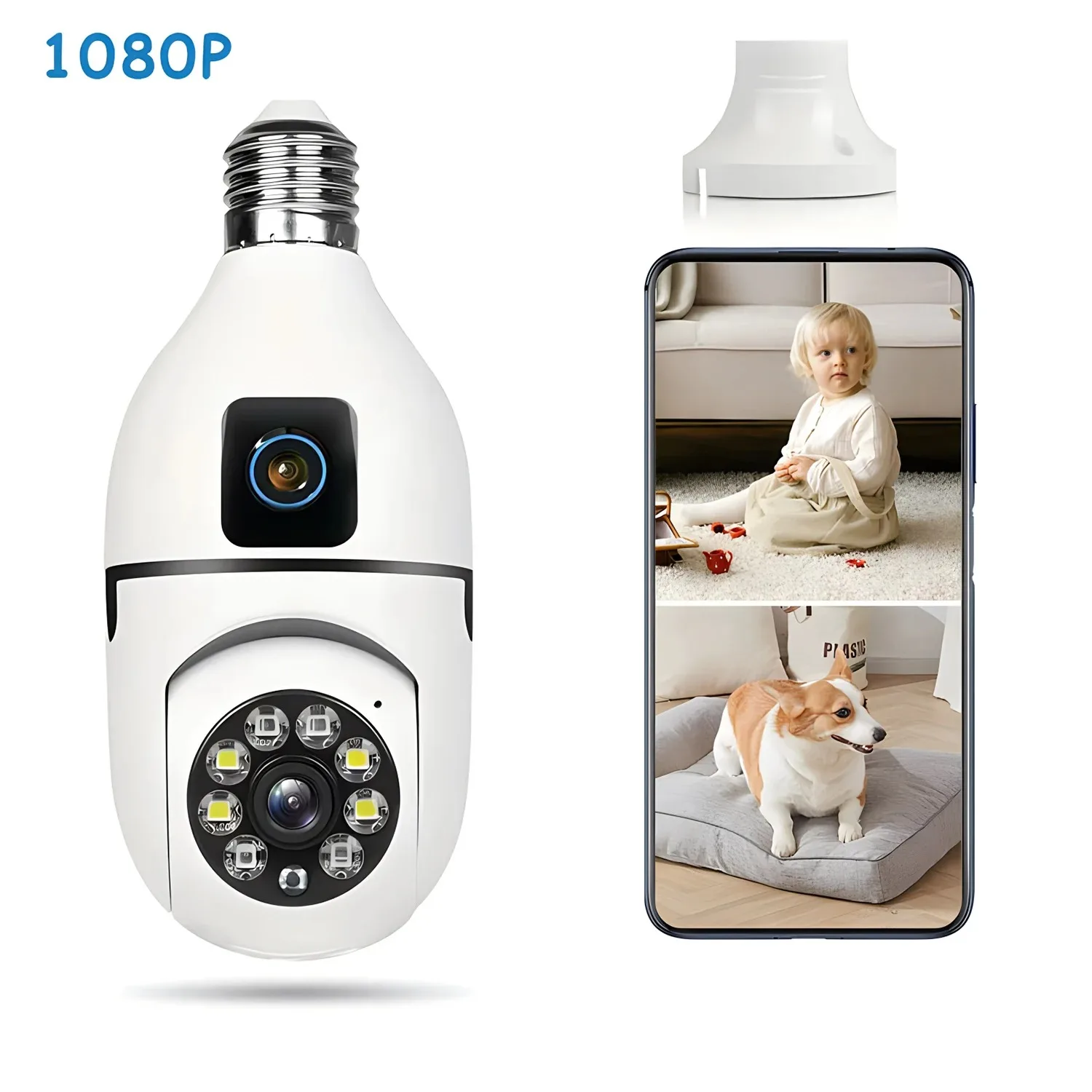 8MP E27 Bulb WIFI Camera 8X Zoom Dual Lens Indoor Surveillance Human Tracking Wireless Two-way Audio Cameras Color Night Vision