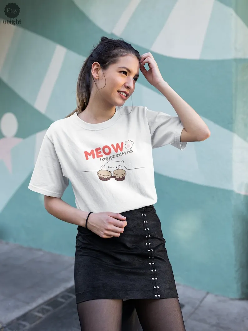 Unisex Meow Bongo Cat T-Shirt - Cute Anime Pet Tee