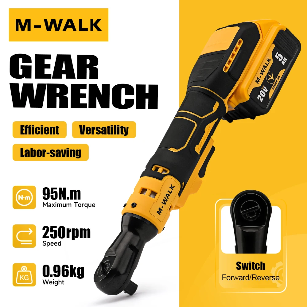 M-WALK Brushless Electric Ratchet Wrench 95N.M Cordless Screwdriver Nut Removal 1/2 Inch Power Tools For 18/20V Battery