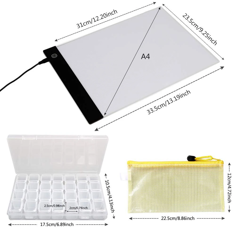 LED Light Beads Painting Tools Board Beads Painting Tools 5D DIY Art Kits Cross Stitch Child Size USB Adjustable Brightness