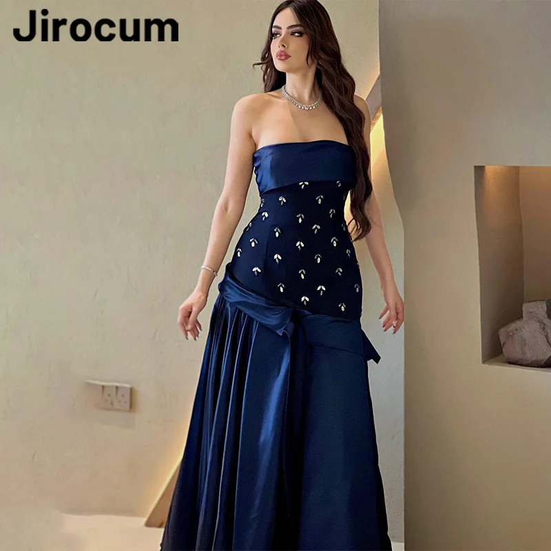 Jirocum Elegant Navy Blue Prom Dress Women\'s Crystal Strapless Party Evening Gowns Floor Length Formal Occasion Gown customized