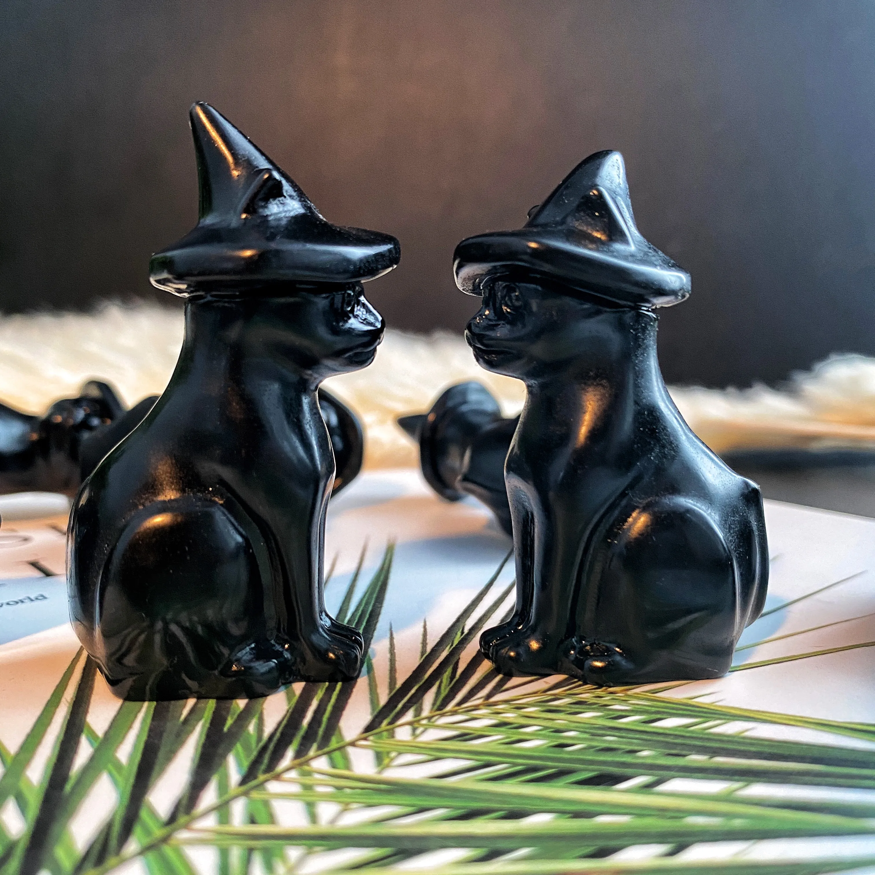 1PC High Quality Halloween Obsidian Wizard Cat Natural Crystal Carving,Birthday gift,Scene Decoration,Crystal Ornaments.