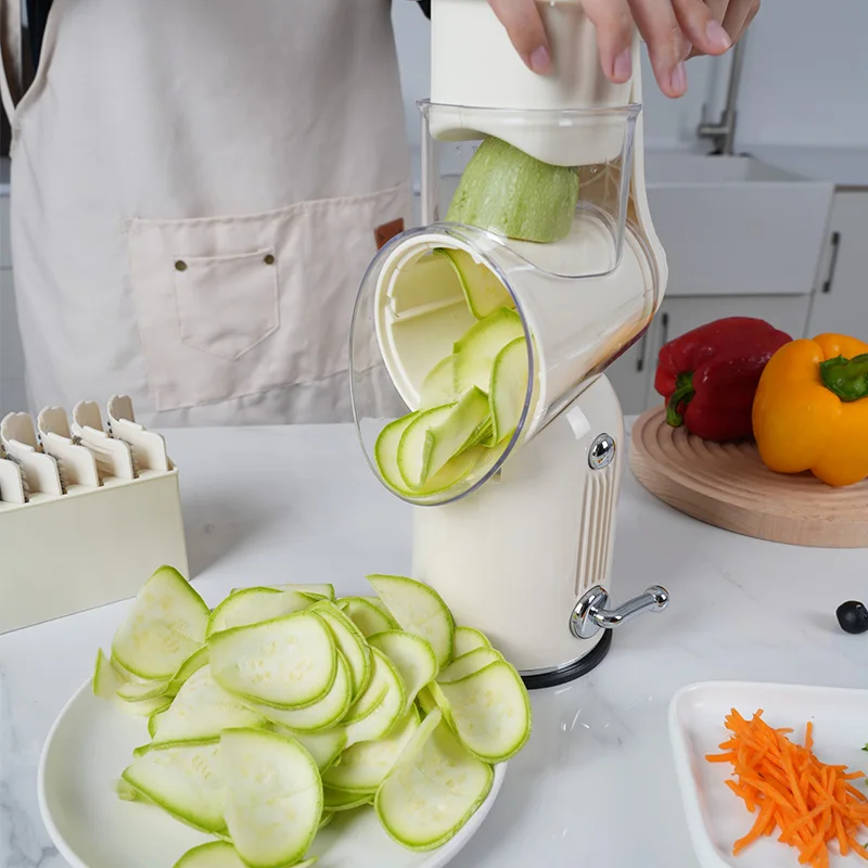 

Kitchen 5 in 1 Manual Roller Rotary Cheese Grater Round Vegetable Cutter Potato Slicer Food Shredder Safe Food Grinder
