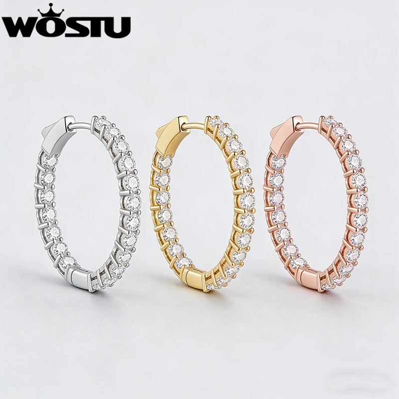 WOSTU Statement European Simple Round Drop Earrings For Women, Clear CZ Wedding Engagement Jewelry Earring Luxury Brand Gifts