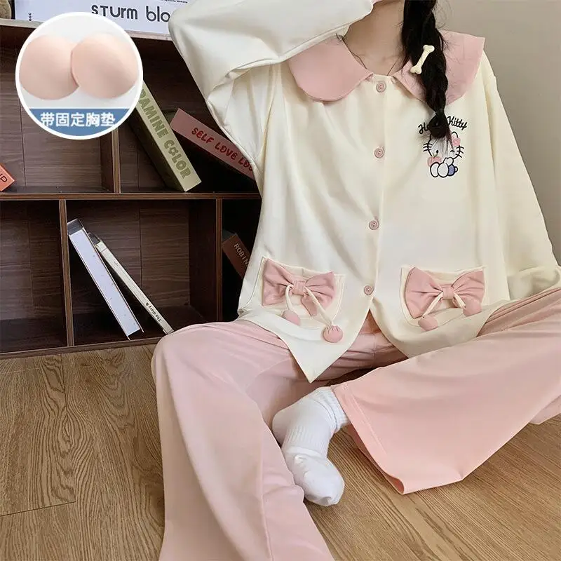 

Милый и уютный молодежный пижамный комплект с длинными рукавами, новая женская домашняя одежда с мультяшным принтом, модная, удобная, дышащая и мягкая.