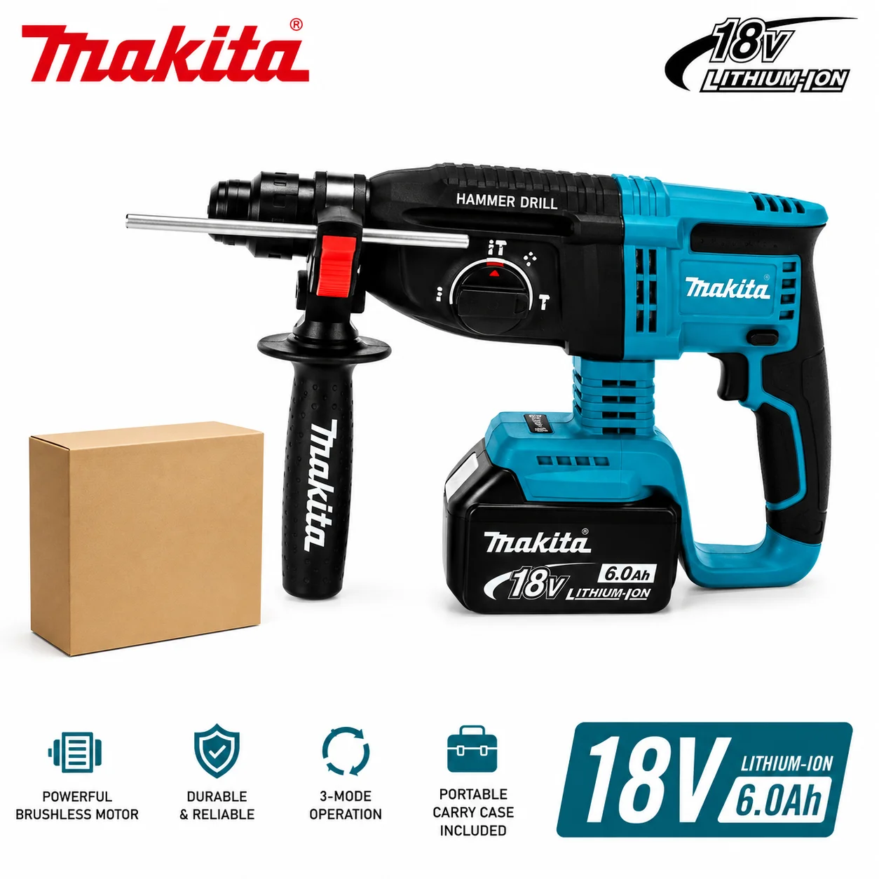 DHR242 Kabelloser Bürstenloser Bohrhammer für Makita 18V Akku SDS Plus Rotations-Schlagbohrer für Beton- und Mauerwerksarbeiten