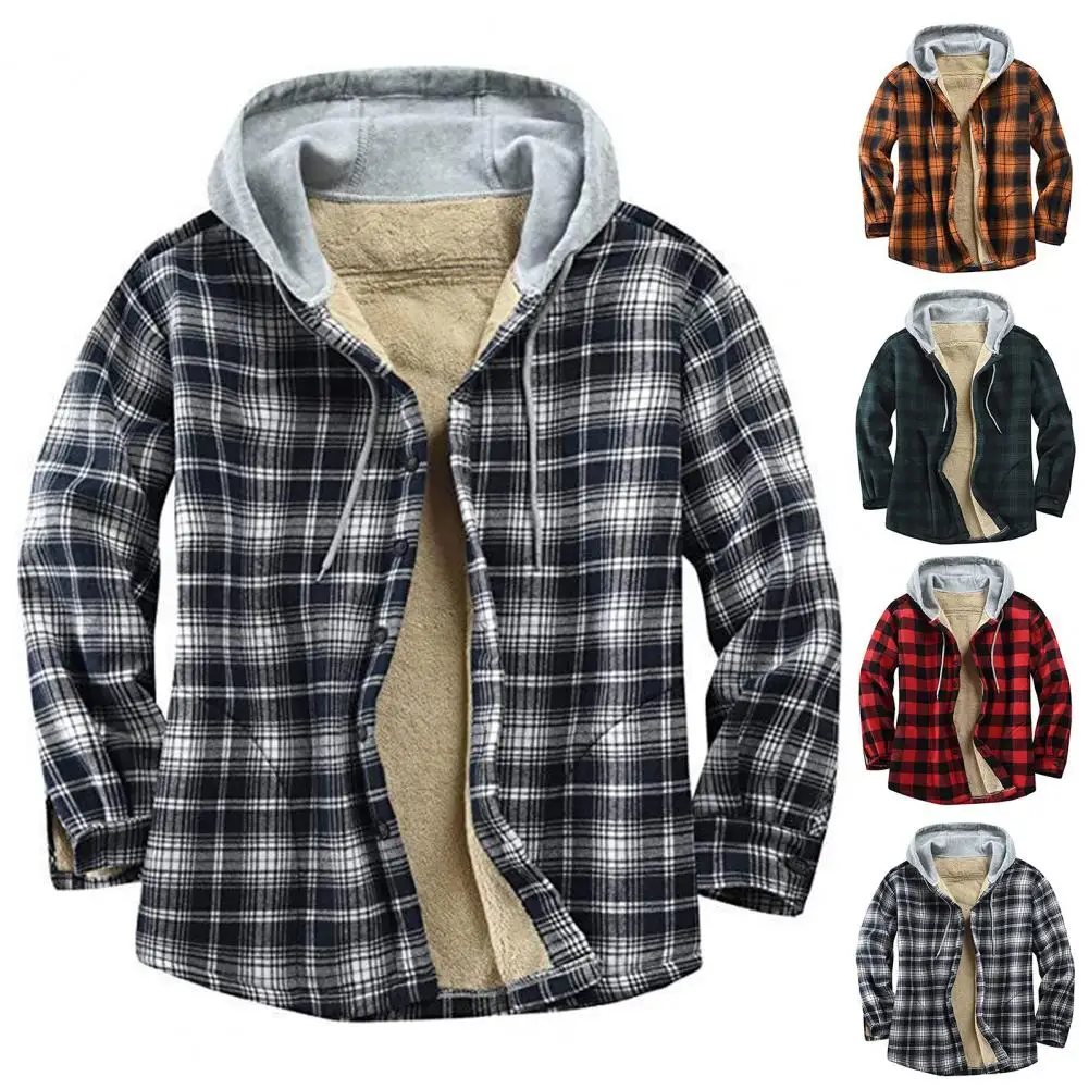 Male  Trendy Thicken Drawstring Hooded Jacket Super Soft Hooded Jacket Hooded   for Daily Wear