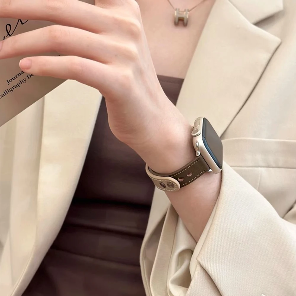سوار من الجلد لساعة أبل ، سوار لسلسلة iWatch 9 ، SE ، Ultra 8 ، 7 ، 6 ، 5 ، 4 ، 3 ، 44 ، 45 ، 41 ، 40 49 ، 42 ، 38 ، جديد ،