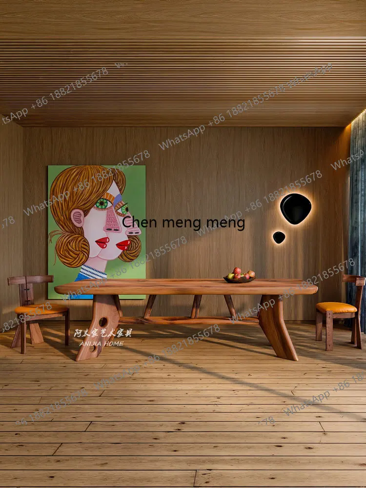 

French antique solid wood dining table designer art creative rectangular dining table home restaurant