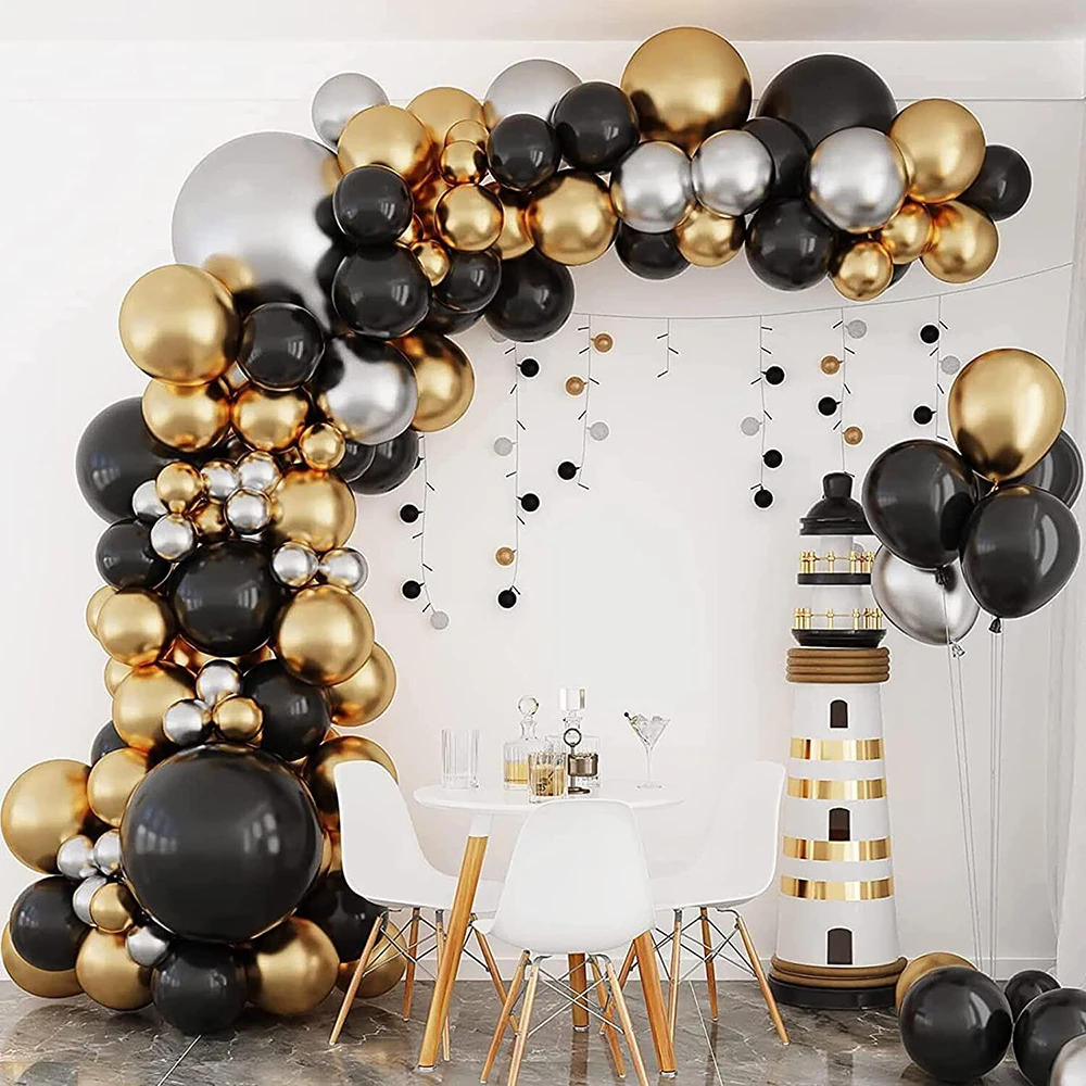 Black Silver Balloons Garland Arch Kit Metallic Gold Balloon Wedding Decoration Decoration Graduation Birthday Party Decoration