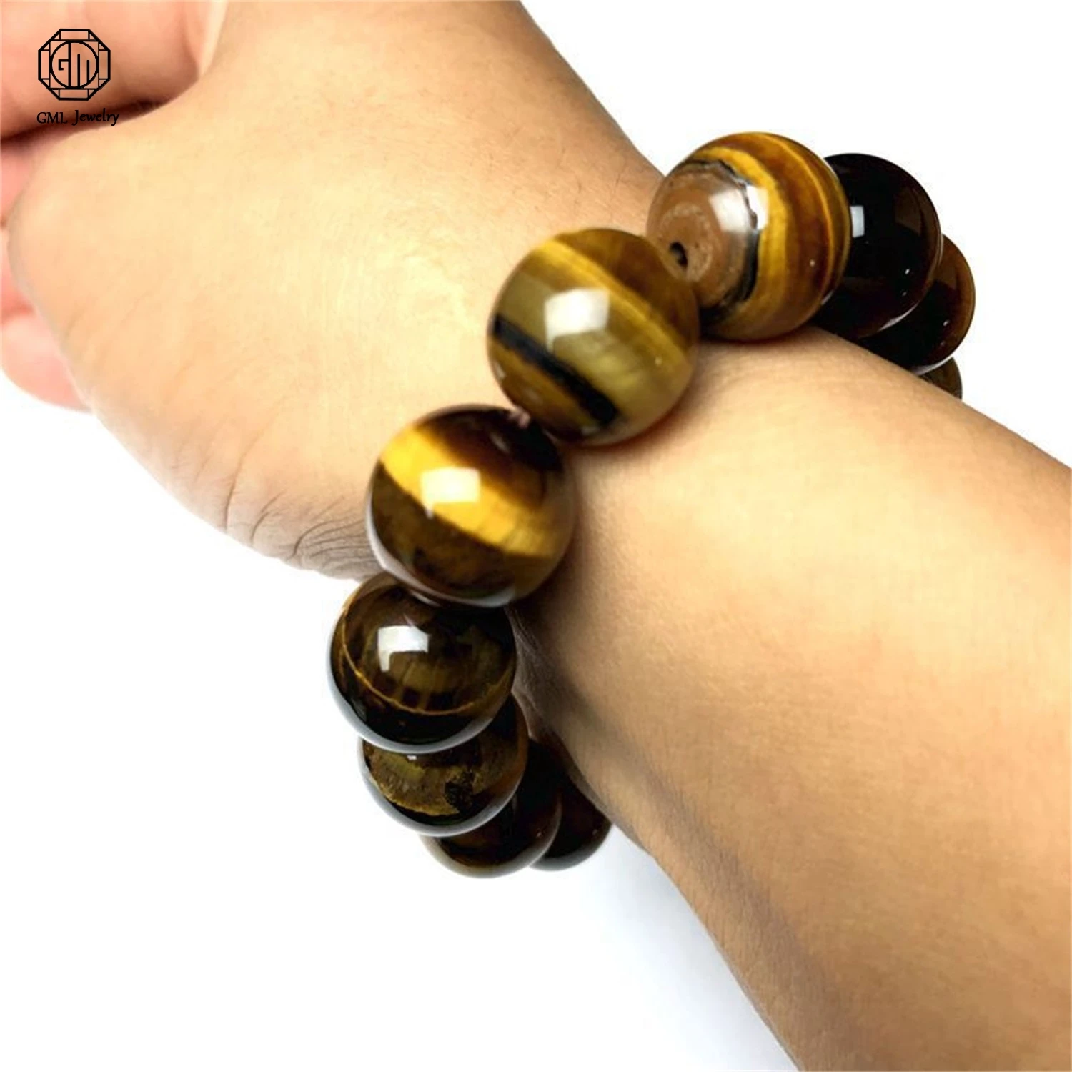 Polished Tiger Eye Stone Prayer Beads Bracelet Summer Vibe Unisex Fashion Elastic Jewelry For Men Women Gift Birthday Present