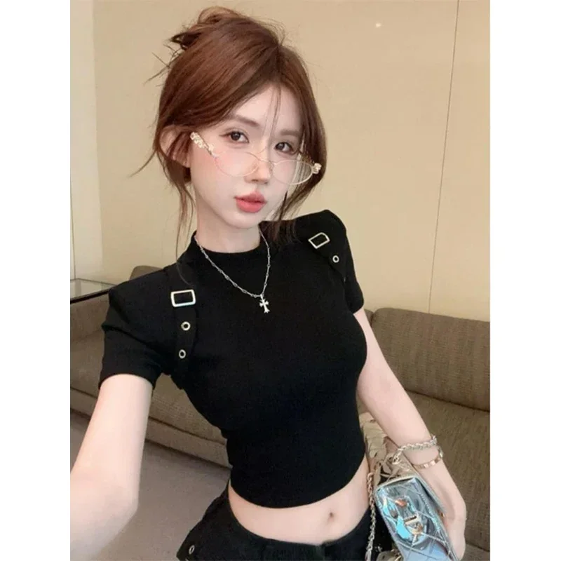 

Women's Slim Fit Basic T-Shirt, Summer Short Sleeve O-Neck Casual Top, Solid Color Office Lady Tee