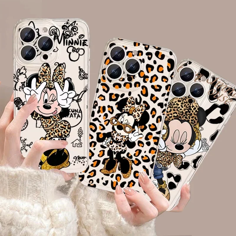 Casing Ponsel Motif Leopard Minnie Mouse untuk iPhone 16e 16 15 14 13 12 11 17 Pro Max XR XS Max 14 15 16 Plus Mini