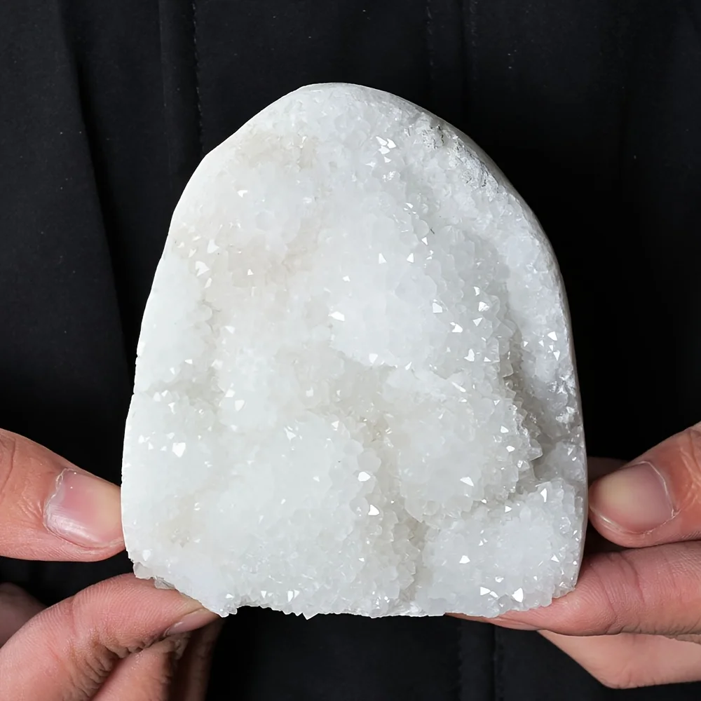 

1pc Snow White Crystal Cluster Geode Quartz, Crystal Ornament with Sparkling Particles, Home Decor & Gifts, Mineral Collection