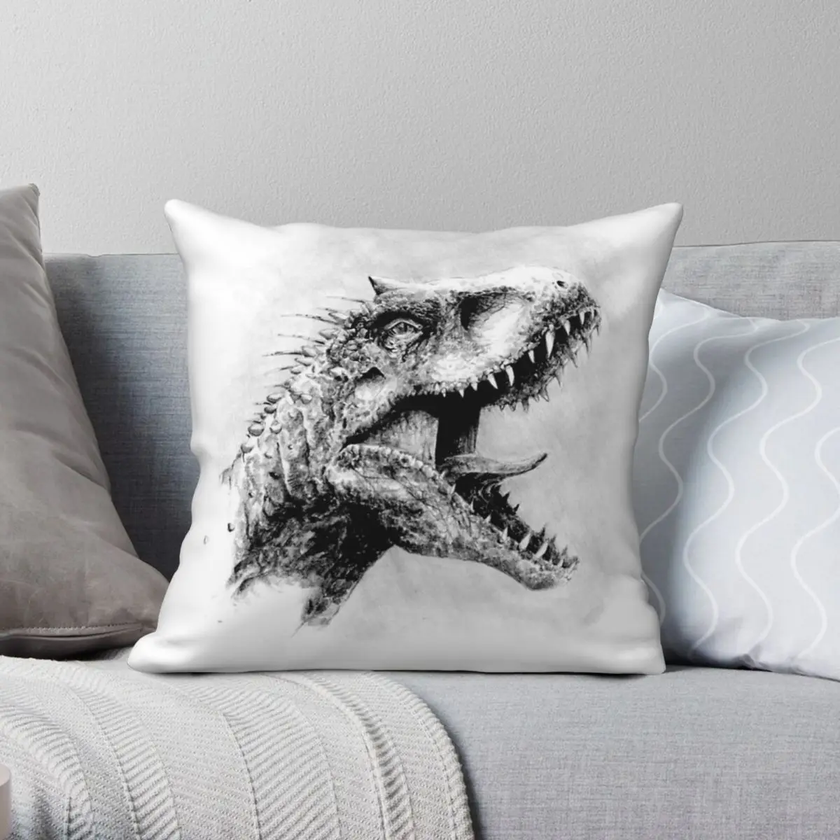 Indominus Rex Jurassic World Dinosaur Square Pillowcase Polyester Linen Velvet Printed Zip Decor Bed Cushion Cover