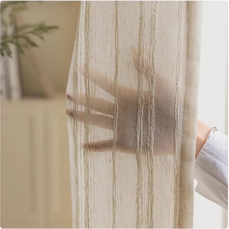 

Linen Sheer Curtains for Living Room Striped Thick Tulle for Window Drapes for Bedroom Shade Panel Cover Japan Style Home Indoor