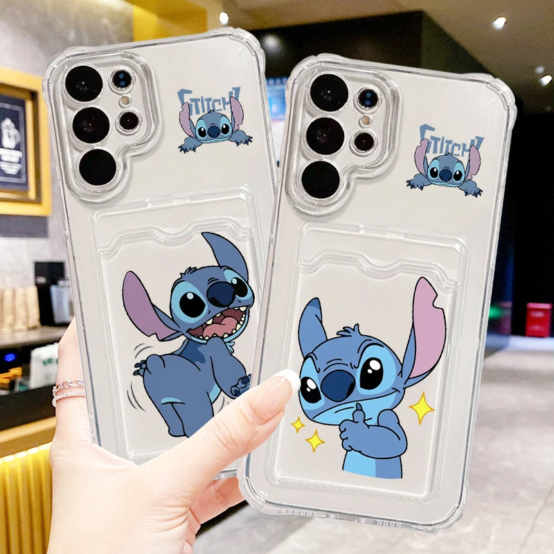 Disney Stitch Cute For Samsung A73 A72 A54 A71 A52 A53 A32 A22 A14 A13 A23 5G Photo Card Bag Transparent Soft Phone Case