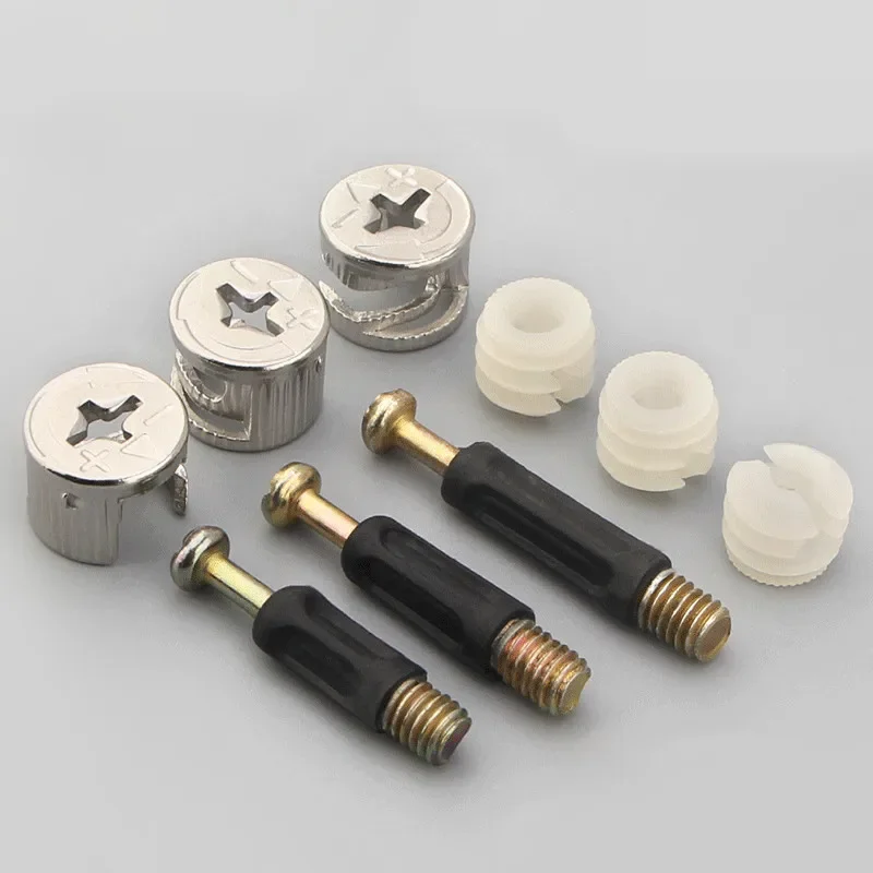 10Sets Furniture Screw Three-In-One ConnectorBolt Side Connecting 15x12mm Cam Fitting Dowel Pre-inserted Nut
