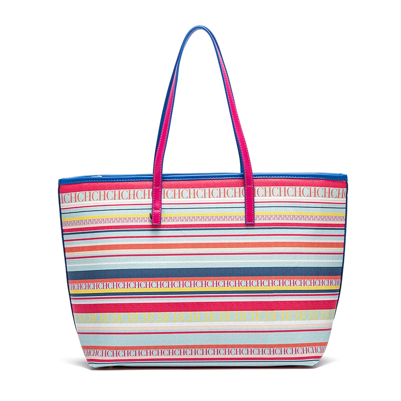 حقائب نسائية ماركة CH مخططة ملونة تصميم حقيبة كتف ذات سعة كبيرة مقاومة أنيقة كاجوال #1