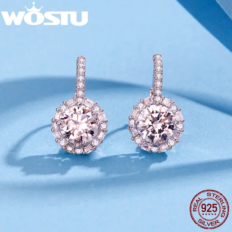 WOSTU Luxury Hoop Silver Earrings 925 Sterling Silver Cubic Zircon Fashion Modern Women\'s Earrings Jewelry Wedding Gift CQE508