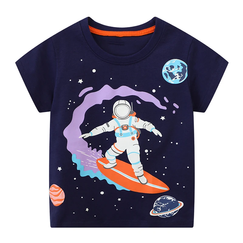 Little maven Baby Boys Children\'s Clothing Tops Tees 2024 Summer Luminous Cartoon Space Astronaut T Shirts Teenagers  t-shirts