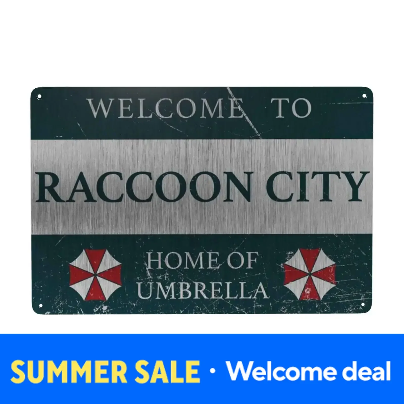 2028 HD Blechschild Vintage Resident Evil Raccoon City Wanddekoration - Retro Umbrella Corporation Logo Metallschild für Horror-Fans
