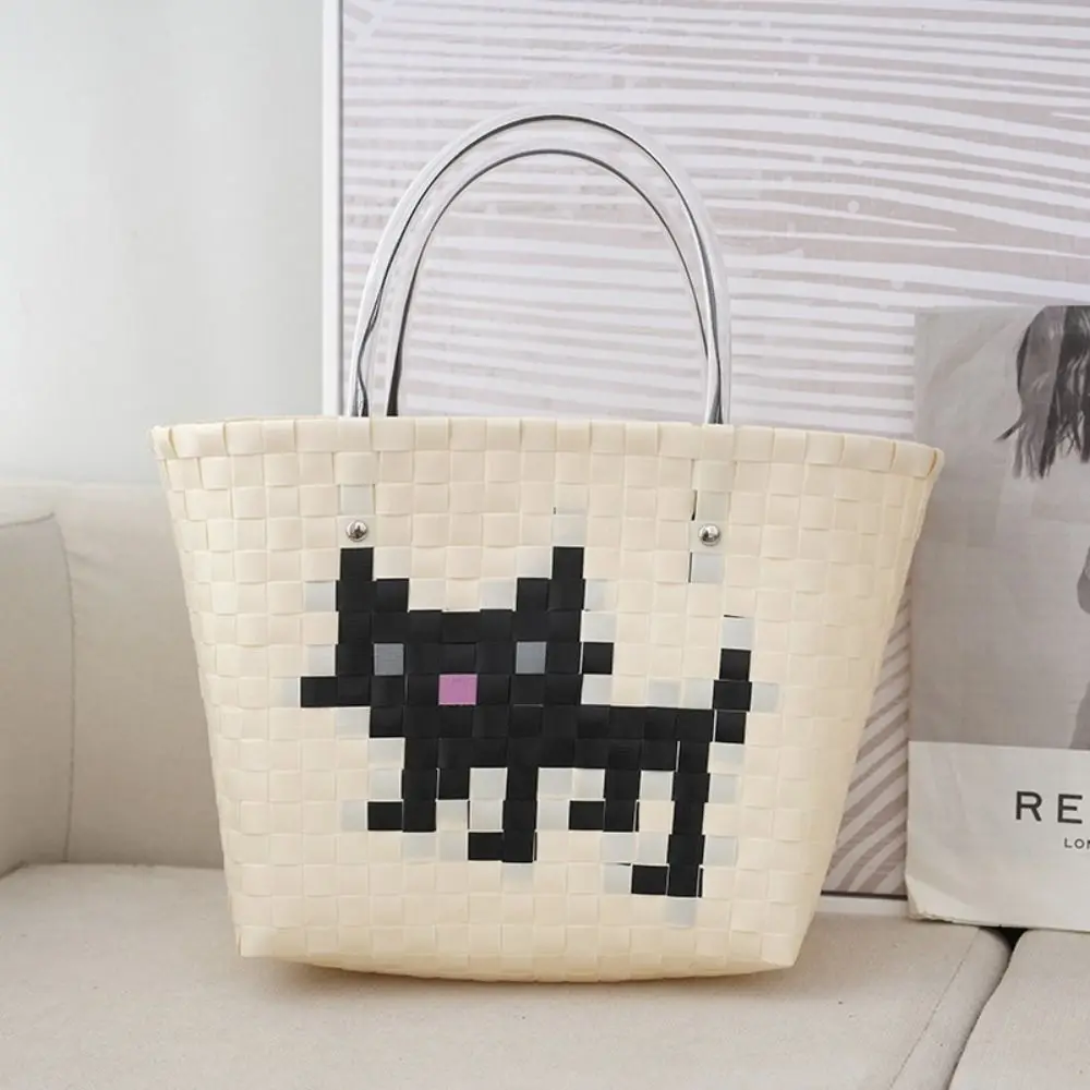 

Weaving Animal Baskets Vegetable Basket Bag Hand-woven Large Capacity Casual Woven Bag Shoulder Bag Shopping Bag Cartoon Handbag