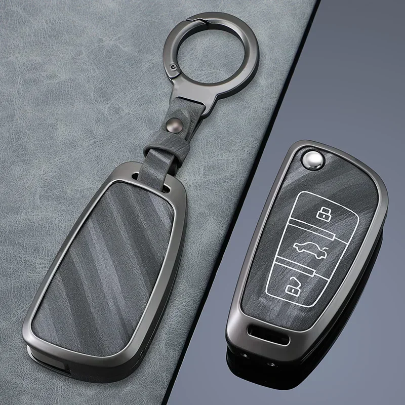 Metal Leather Car Key Cover Case For Audi A3 8L 8P A4 B6 B7 B8 A6 C5 C6 4F RS3 Q3 Q7 TT 8L 8V S3 Key Fob Shell Accessories