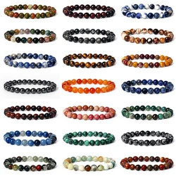 Natuursteen Kralen Armband Vrouwen Mannen Amethist Kristallen Quartz Turquoise Jade Agaat Edelstenen Sieraden Elastische Armband 4 6 8 10Mm