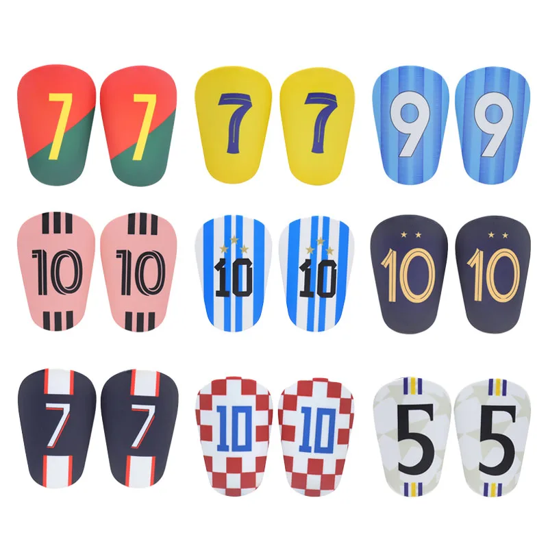 Mini Football Leg Shinguards Adults Kids Football Star Number 7 10 Soccer Shin Guards Pads Compact Portable Trainng Equipment