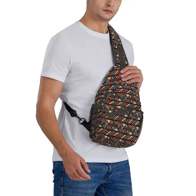 African Mudcloth Bogolan Boho Style Print Sling Chest Crossbody Bag Men Africa Ethnic Tribal Art Shoulder Backpack for Hiking