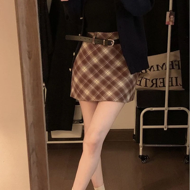 Preppy stijl geruite hoge taille A-lijn rok lente herfst nieuwe zoete jeugd all-match korte rok vintage mode dameskleding