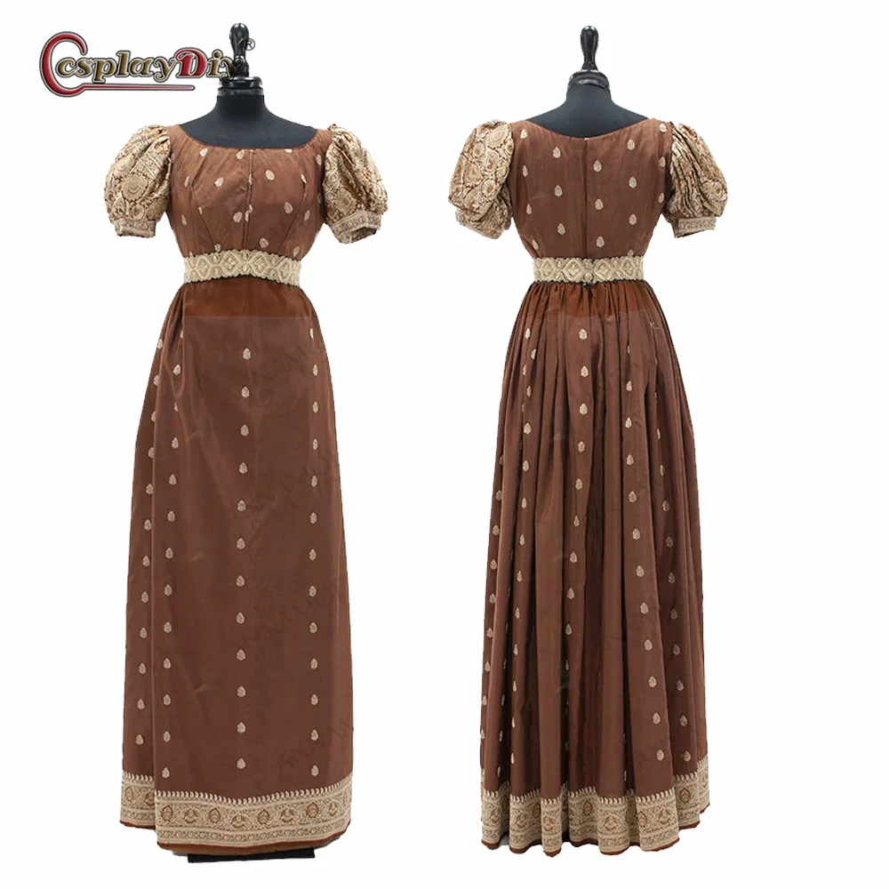 

Fancy Regency Day Dress Tea Party High Waistline Dress British Regency Court Gown Jane Austin Dress Woman's Casual Brown Dress