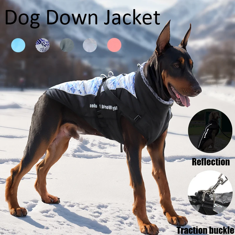 

Winter Warm Dog Down Jacket Outdoor Waterproof Windproof Reflective Coat Fur Collar Pet Clothes for Medium Large Dogs Supplies