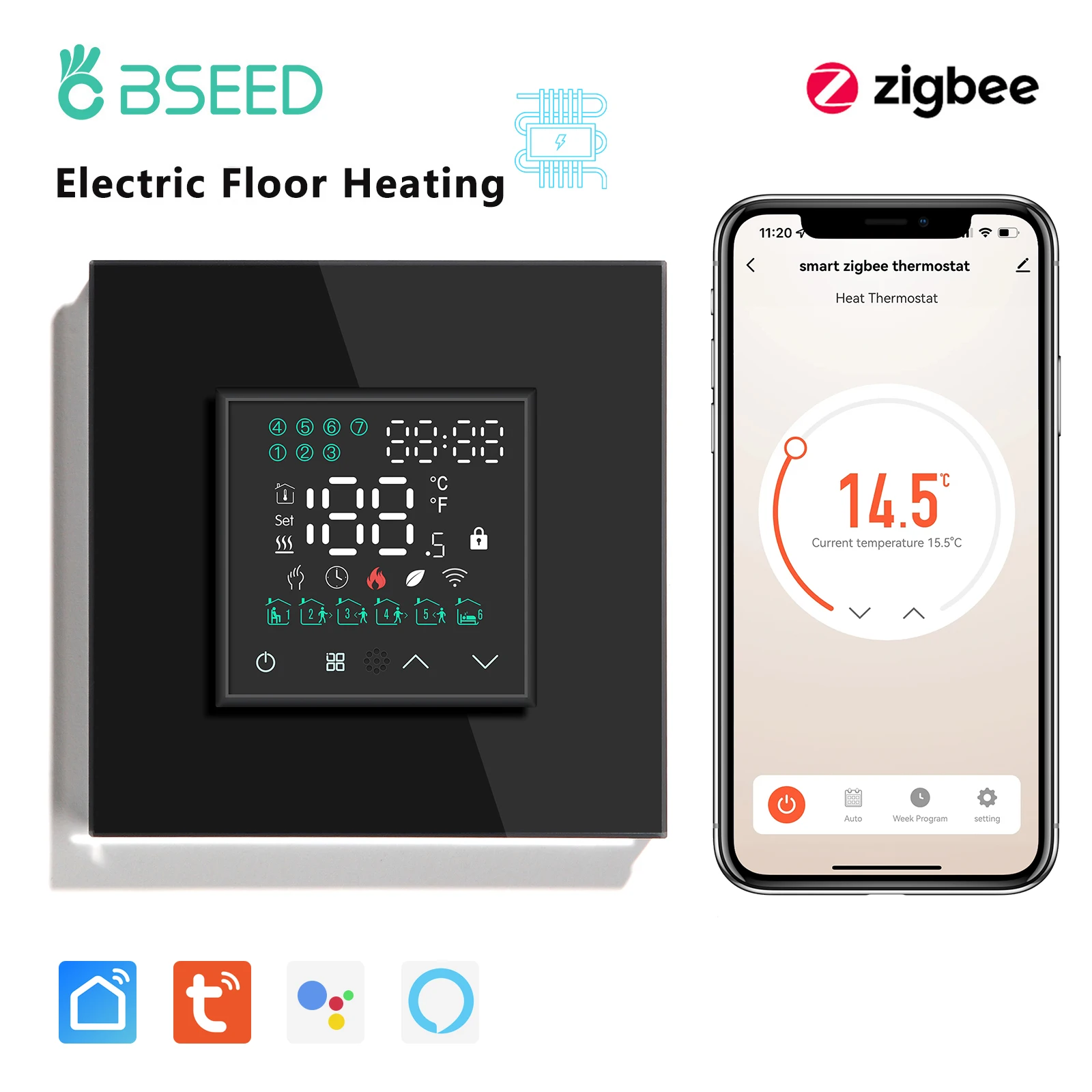 BSEED Zigbee riscaldamento elettrico a pavimento caldaia ad acqua termostato ambiente ZigBee Alexa Google App regolatore di temperatura