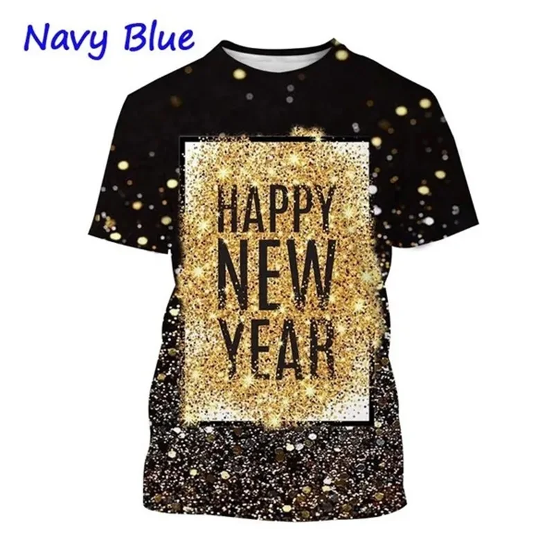 

3D Printed Happy New Year T-shirt For Men Woemn Personality Festival New Year Tee Tops Casual Oversized T-shirts Streetwear