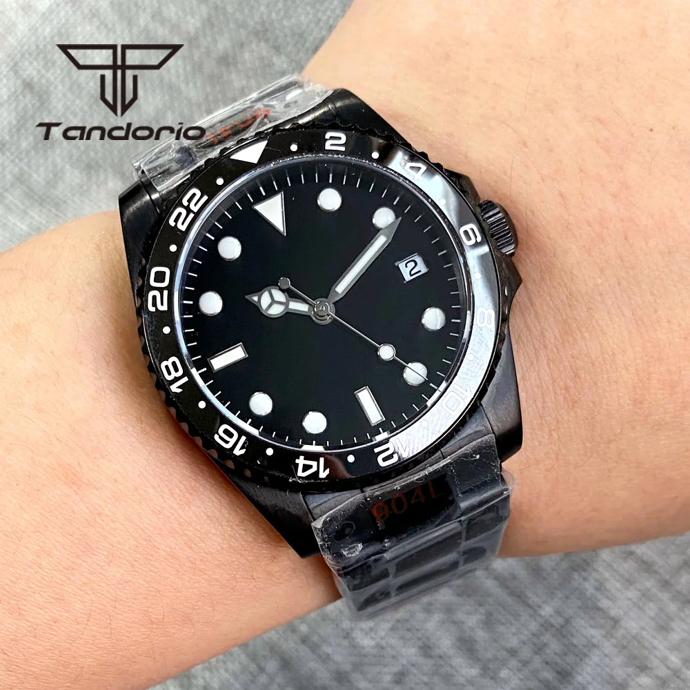 

Tandorio 36mm Black PVD Business Automatic Watch for Men NH35 PT5000 Date Display Sterile Dial 24H Rotating Bezel Sapphire Glass