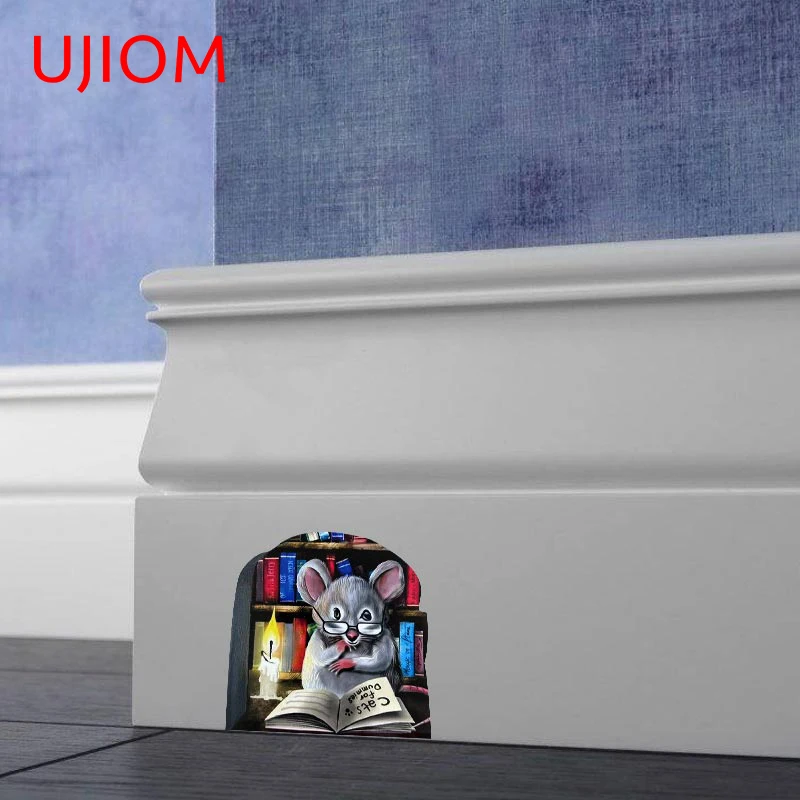 UJIOM 13cm X 12.5cm Cartoon Mouse Hole Wall Endearing Stickers Interesting Kitchen Decals Scratch Resistant Corner Stairs Decor