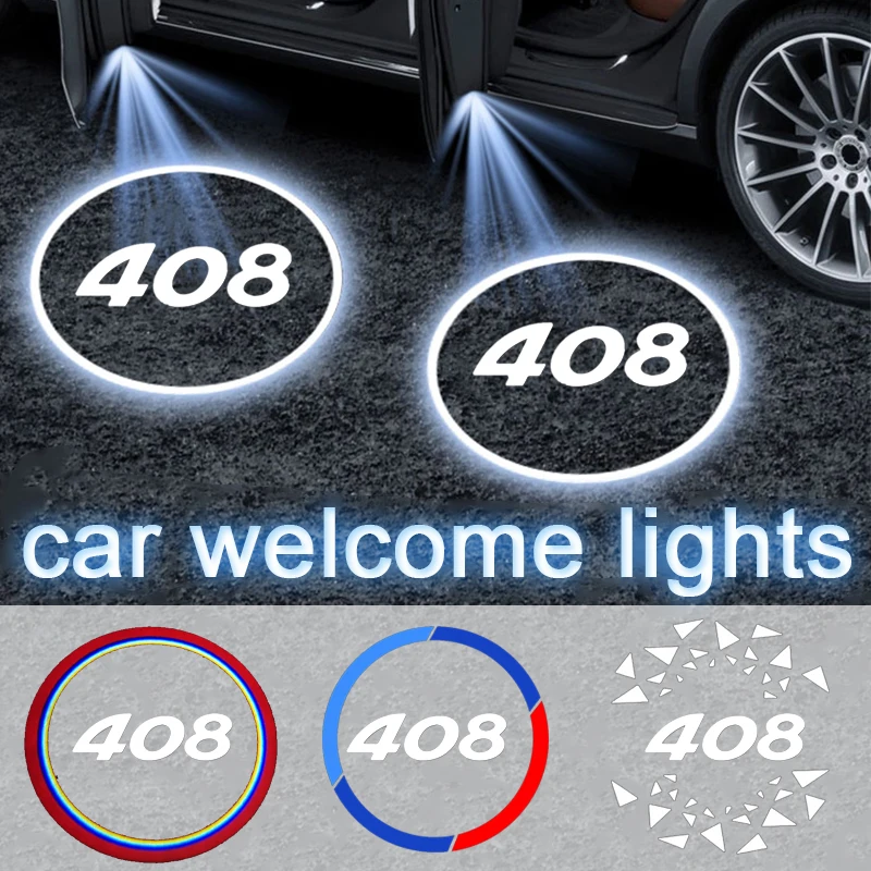 LED Car Welcome Ambiance Light Collision Avoidance Courtesy Lamp for Peugeot 408 Logo Emblem Car Door Decor Auto Accessories