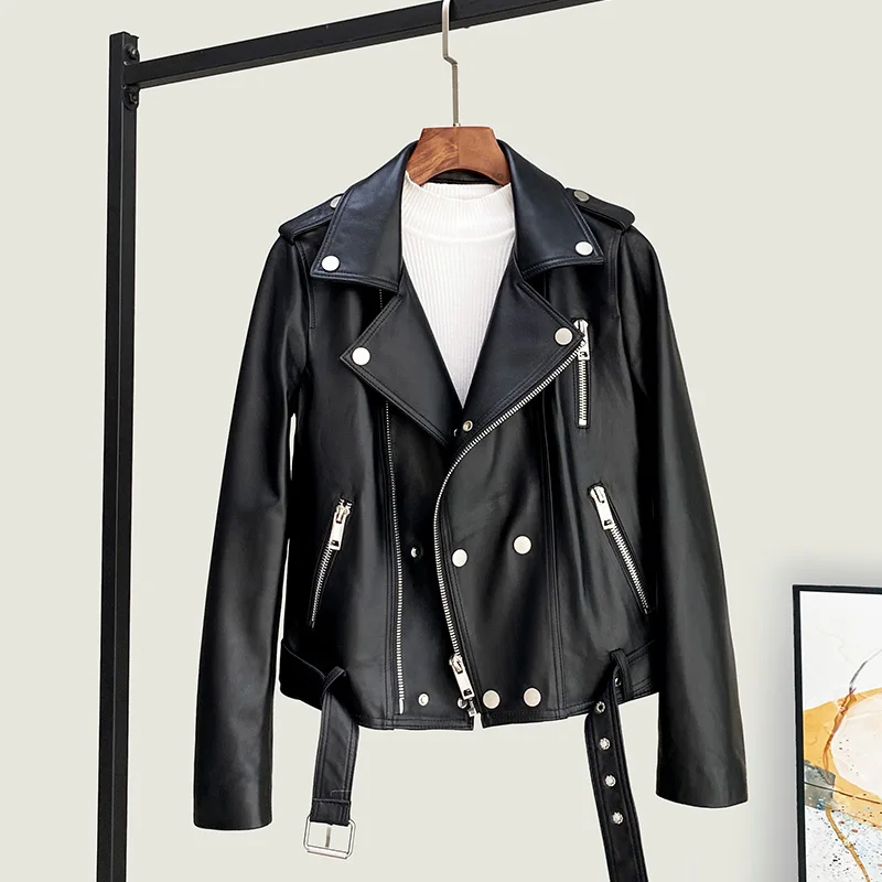 2025, Herbst Neue Echtes Leder Jacke Für Frauen Modische Vielseitige Kurze Biker Slim Fit Schaffell Motor Mantel,