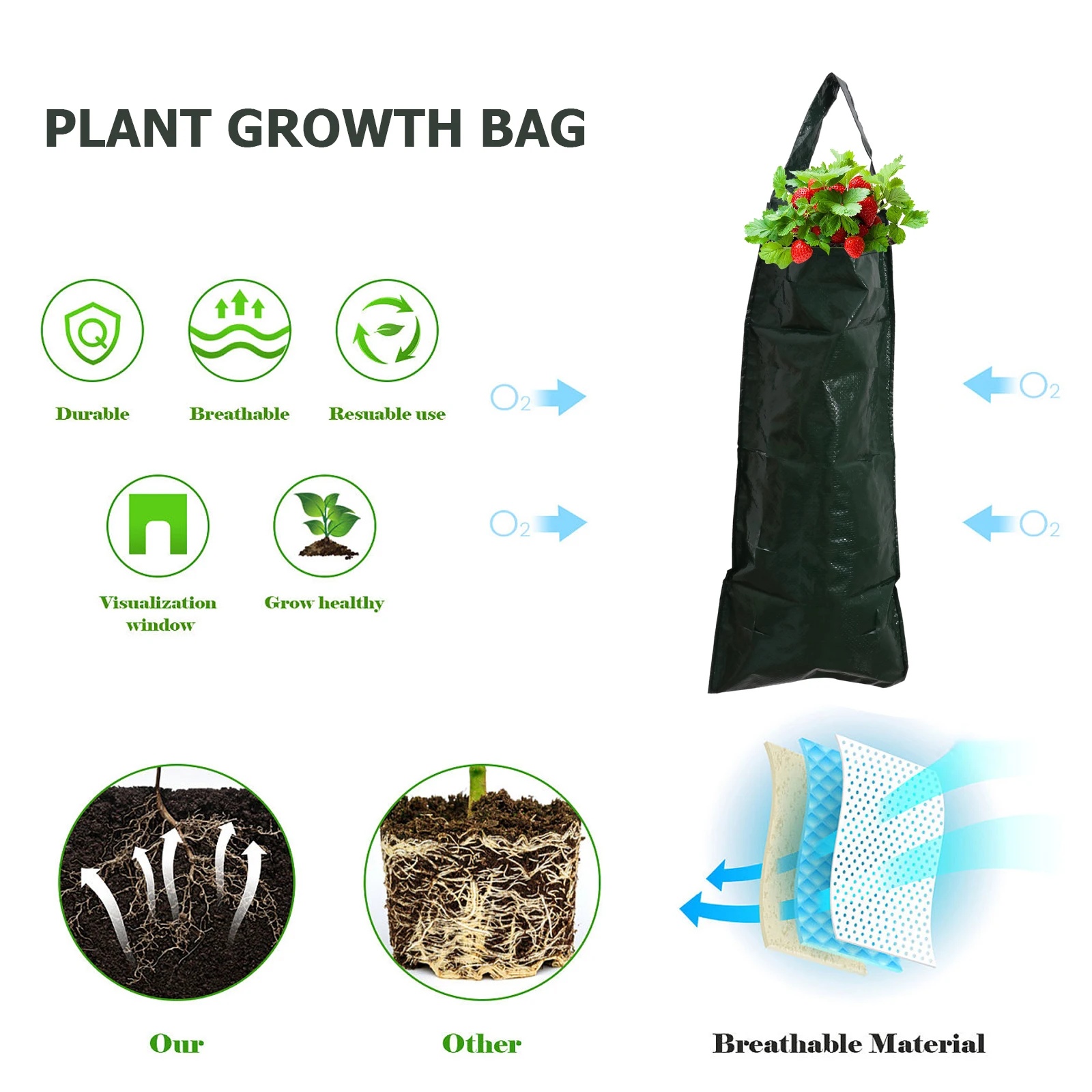 

Vertical Planting 10L Lightweight Breathable Grow Bag with Hanging Strap Root Aeration Growth Promotion Space-saving for Outdoor