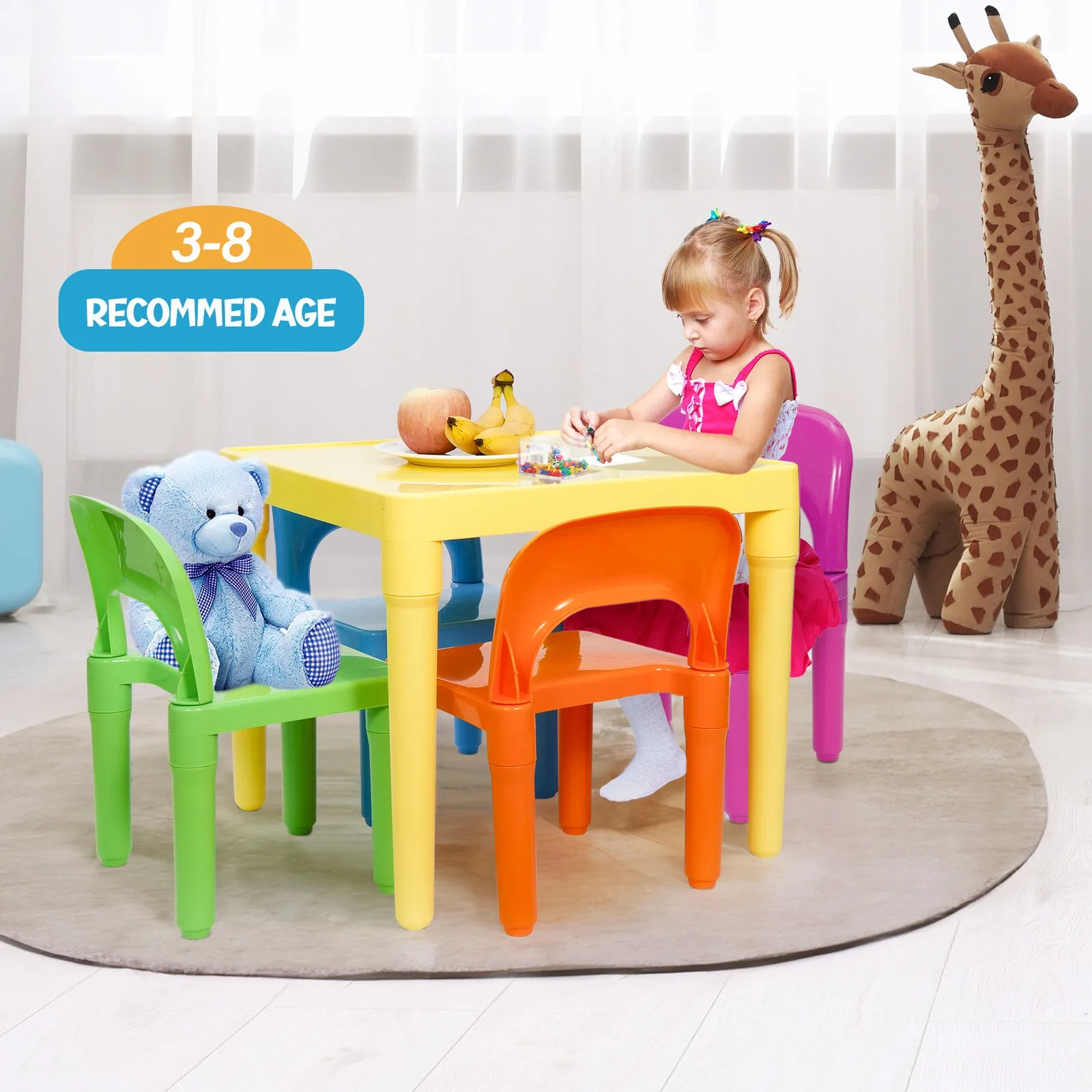 Mesa y 4 sillas para niños, juguetes de fiesta para niños pequeños, muebles de actividades divertidas, Juego