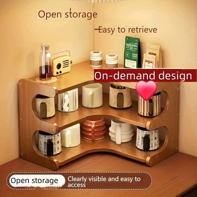 رف مكتب زاوية من الخيزران متعدد الطبقات قطعة واحدة - منظم زاوية مستطيل من الخشب الطبيعي للنباتات والكتب والقرطاسية - سافين الفضاء #3