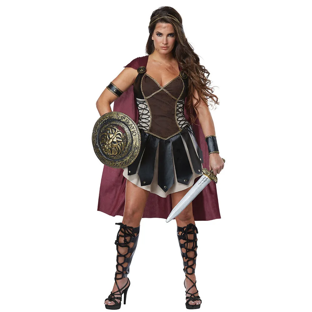 Ancient Roman Spartan Warrior Cosplay Uniforme para Mulheres e Homens, Gladiador, Cavaleiro Xena, Princesa César, Traje de Halloween, Palco Show