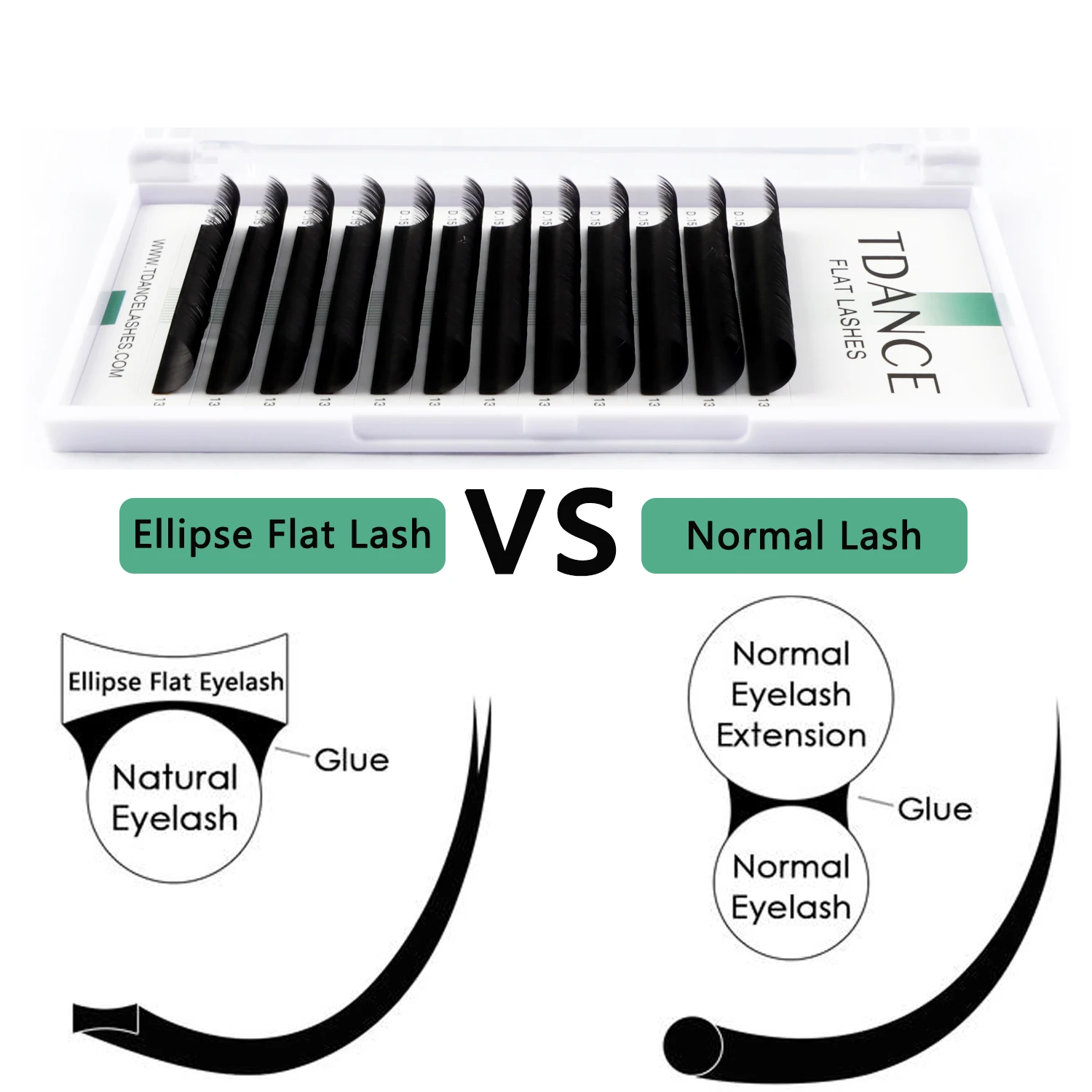 TDANCE 12Lines 8-15mm Ellipse Flat Lashes Matte Split Tips Shaped Individual Nature Eyelash Extension For Professionals Supplies