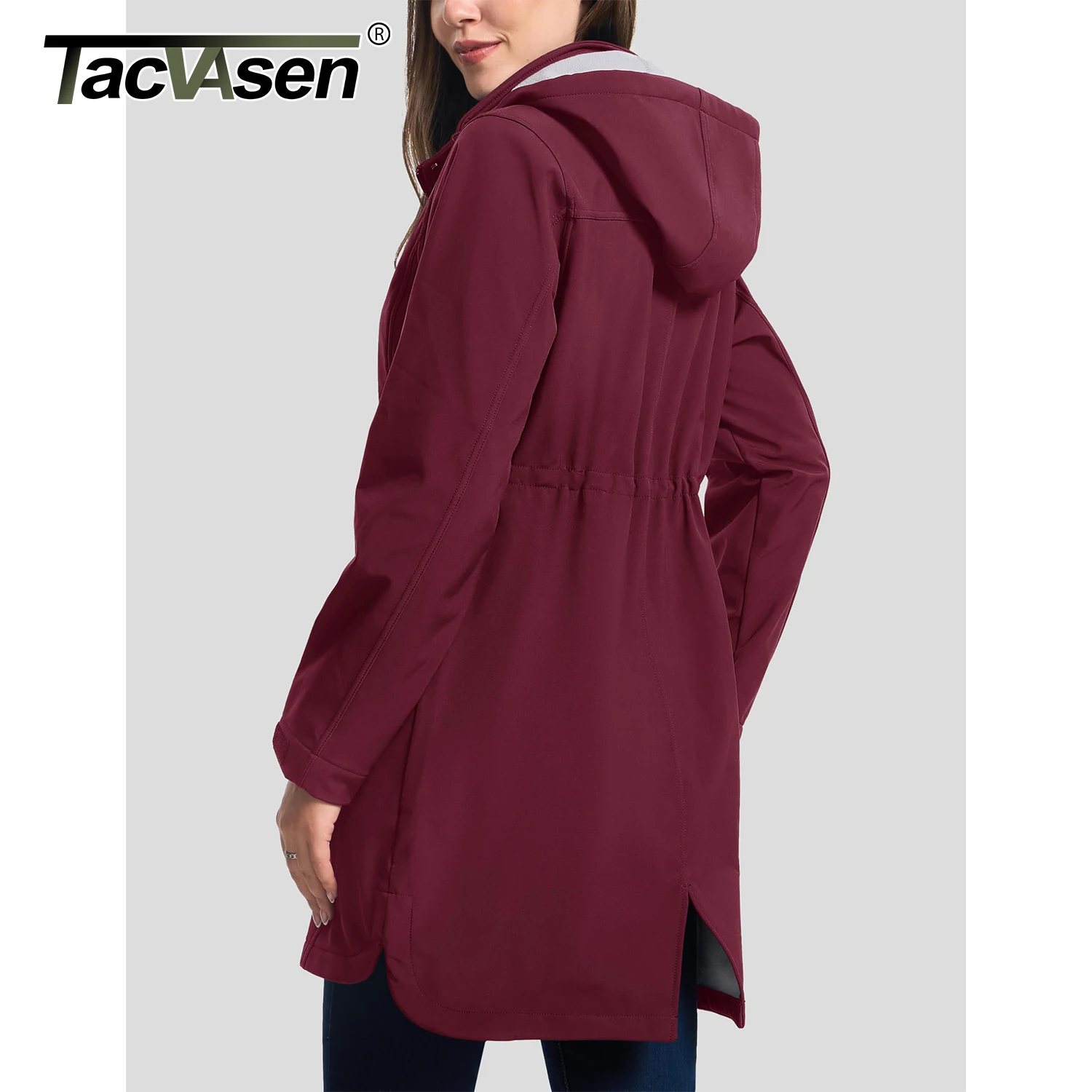 TACVASEN سترات طويلة مبطنة بالصوف للنساء سترات شتوية دافئة سترات ناعمة مقاومة للرياح معطف مطر بقلنسوة سترة واقية خارجية سترة واقية