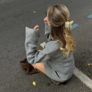 New Women's Winter Fashion Turned Long Sleeve Single Single Breasts Cardigan defines elegant solid mini skirt 10 Main Sales Set Cropped and Skirt - №8